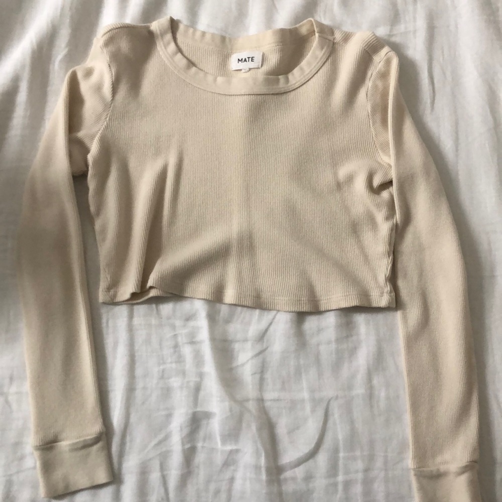 Mate the Label cropped waffle thermal long sleeve shirt